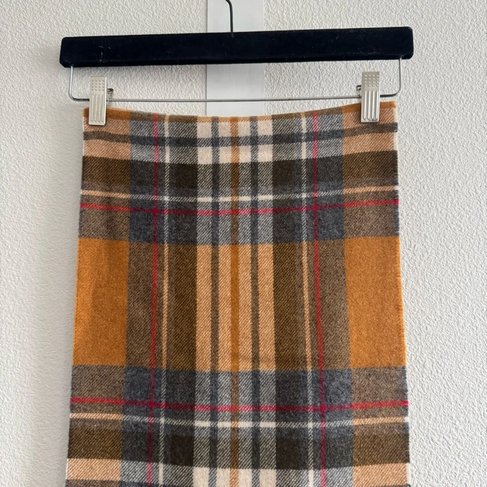 Pendleton Yellow Red Plaid Wool Scarf with Fringe Trim Unisex * FLAWS *